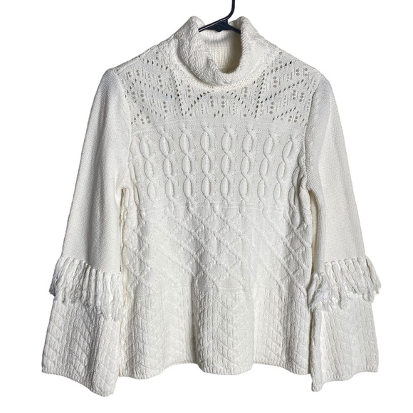 White House Black Market Sweaters - Woman's Cable Knit Sweater-Fringe, Faux Pearl, Turtleneck, Warm
